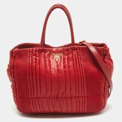 Pre Owned Prada Red Gaufre Nylon and Leather Snap Tote