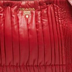 Pre Owned Prada Red Gaufre Nylon and Leather Snap Tote