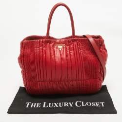 Pre Owned Prada Red Gaufre Nylon and Leather Snap Tote