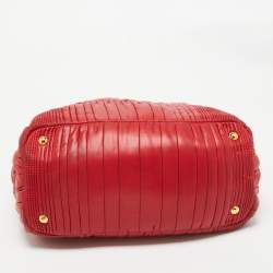 Pre Owned Prada Red Gaufre Nylon and Leather Snap Tote