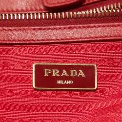 Pre Owned Prada Red Gaufre Nylon and Leather Snap Tote