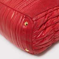Pre Owned Prada Red Gaufre Nylon and Leather Snap Tote
