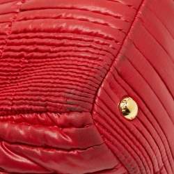 Pre Owned Prada Red Gaufre Nylon and Leather Snap Tote