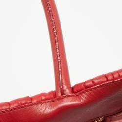 Pre Owned Prada Red Gaufre Nylon and Leather Snap Tote