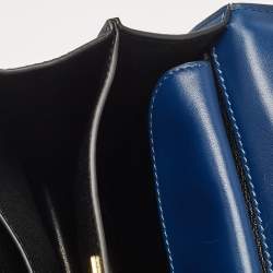 Pre Owned Prada Blue/Black Saffiano Leather Cahier Flap Shoulder Bag