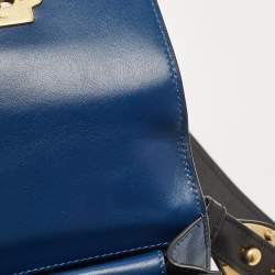 Pre Owned Prada Blue/Black Saffiano Leather Cahier Flap Shoulder Bag