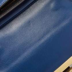 Pre Owned Prada Blue/Black Saffiano Leather Cahier Flap Shoulder Bag