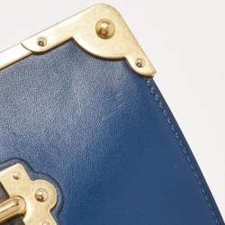 Pre Owned Prada Blue/Black Saffiano Leather Cahier Flap Shoulder Bag