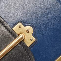 Pre Owned Prada Blue/Black Saffiano Leather Cahier Flap Shoulder Bag