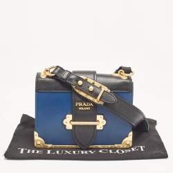 Pre Owned Prada Blue/Black Saffiano Leather Cahier Flap Shoulder Bag