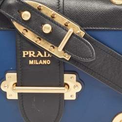 Pre Owned Prada Blue/Black Saffiano Leather Cahier Flap Shoulder Bag