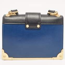 Pre Owned Prada Blue/Black Saffiano Leather Cahier Flap Shoulder Bag