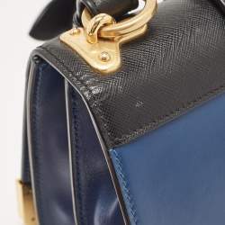 Pre Owned Prada Blue/Black Saffiano Leather Cahier Flap Shoulder Bag
