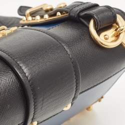 Pre Owned Prada Blue/Black Saffiano Leather Cahier Flap Shoulder Bag