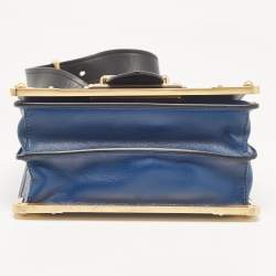 Pre Owned Prada Blue/Black Saffiano Leather Cahier Flap Shoulder Bag