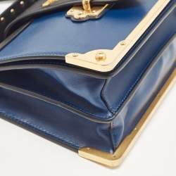 Pre Owned Prada Blue/Black Saffiano Leather Cahier Flap Shoulder Bag