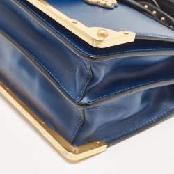 Pre Owned Prada Blue/Black Saffiano Leather Cahier Flap Shoulder Bag