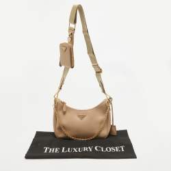 Prada Beige Saffiano Lux Leather Re-Edition 2005 Baguette Bag