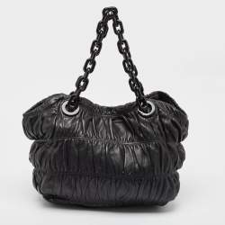 Prada Black Gaufre Leather Chain Hobo