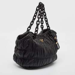 Prada Black Gaufre Leather Chain Hobo