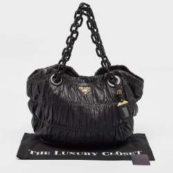 Prada Black Gaufre Leather Chain Hobo
