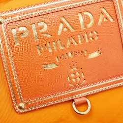 Pre Owned Prada Orange Nylon and Leather Logo Tote