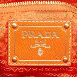 Pre Owned Prada Orange Nylon and Leather Logo Tote