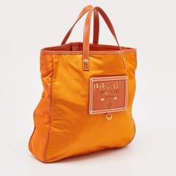 Pre Owned Prada Orange Nylon and Leather Logo Tote
