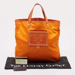Pre Owned Prada Orange Nylon and Leather Logo Tote
