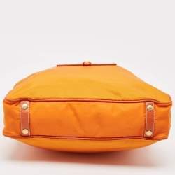 Pre Owned Prada Orange Nylon and Leather Logo Tote