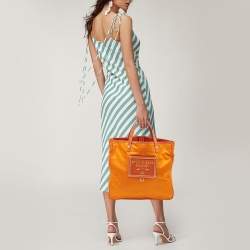 Pre Owned Prada Orange Nylon and Leather Logo Tote
