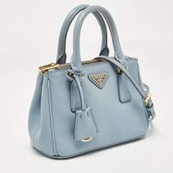 Prada Light Blue Saffiano Lux Leather Micro Double Zip Tote