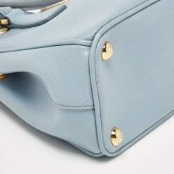 Prada Light Blue Saffiano Lux Leather Micro Double Zip Tote