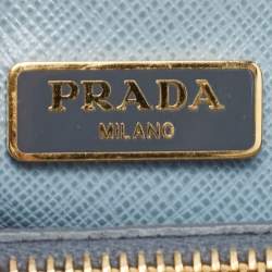 Prada Light Blue Saffiano Lux Leather Micro Double Zip Tote