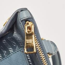 Prada Light Blue Saffiano Lux Leather Micro Double Zip Tote