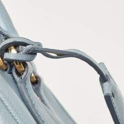 Prada Light Blue Saffiano Lux Leather Micro Double Zip Tote