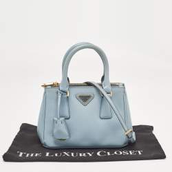 Prada Light Blue Saffiano Lux Leather Micro Double Zip Tote