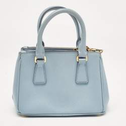 Prada Light Blue Saffiano Lux Leather Micro Double Zip Tote