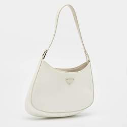 Prada White Glossy Leather Cleo Hobo