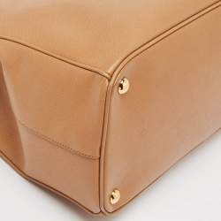 Pre Owned Prada Brown Saffiano Lux Leather Large Double Zip Tote
