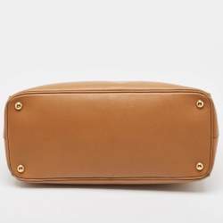 Pre Owned Prada Brown Saffiano Lux Leather Large Double Zip Tote