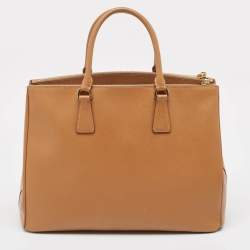 Pre Owned Prada Brown Saffiano Lux Leather Large Double Zip Tote