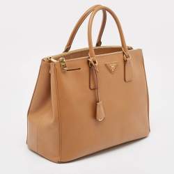 Pre Owned Prada Brown Saffiano Lux Leather Large Double Zip Tote
