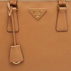 Pre Owned Prada Brown Saffiano Lux Leather Large Double Zip Tote