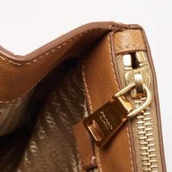 Pre Owned Prada Brown Saffiano Lux Leather Large Double Zip Tote