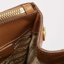 Pre Owned Prada Brown Saffiano Lux Leather Large Double Zip Tote