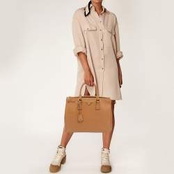 Pre Owned Prada Brown Saffiano Lux Leather Large Double Zip Tote