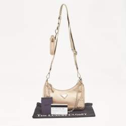 Prada Beige Nylon and Leather Re-Edition 2005 Baguette Bag