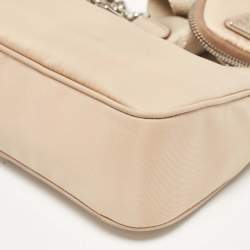 Prada Beige Nylon and Leather Re-Edition 2005 Baguette Bag