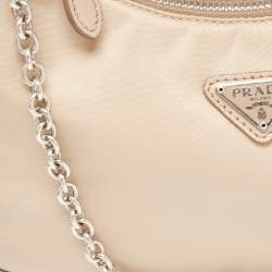Prada Beige Nylon and Leather Re-Edition 2005 Baguette Bag